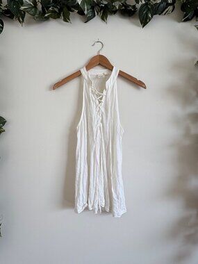White Crow Sleeveless Front Lace Up Tank Top White Cream Women’s Size XS